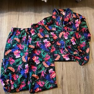 Victoria's Secret Floral Pajama Set - Black and Pink